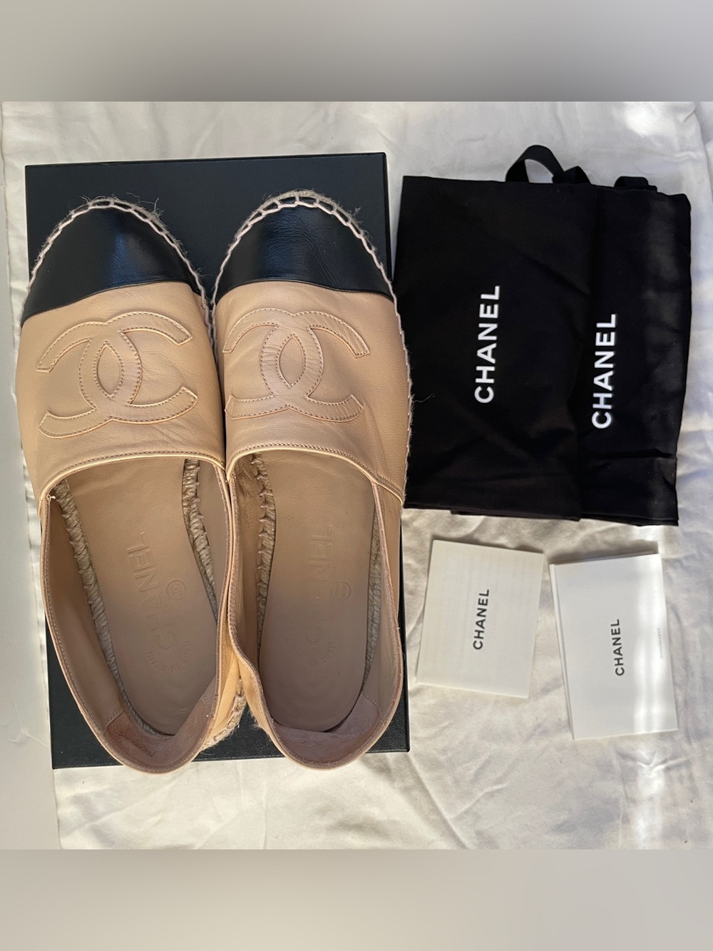 CHANEL Espadrilles | Classic Beige and Black soft Lambskin leather